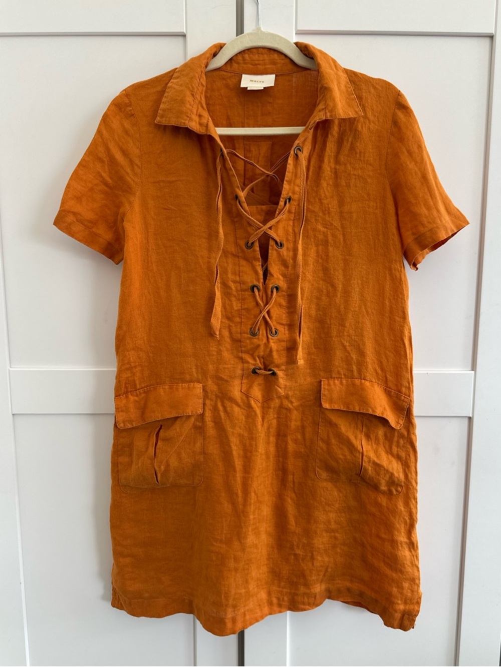 Maeve Anthropologie Linen Lace-Up Dress w/ Adjustable Slip Rust Orange Size 6